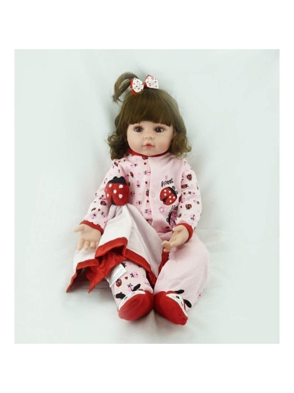 Baby Girl Doll Silicone Vinyl Long Curly  Hair Stuffed Cloth Body Reborn Newborn